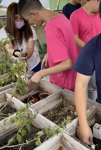▲阿雅為身障學員傳授植栽技巧。（中分署提供）