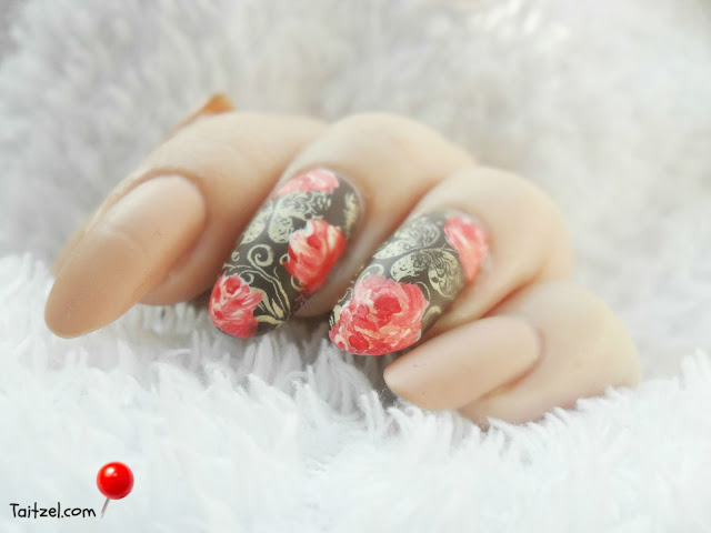 one stroke roses stamped butterflyes matte nails