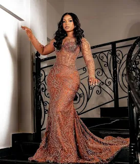 Lace long gown Asoebi celebrity styles - AJ-Label
