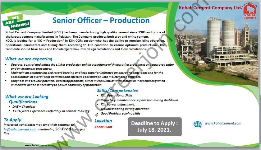 Kohat Cement Company Ltd Jobs Senior Officer Production