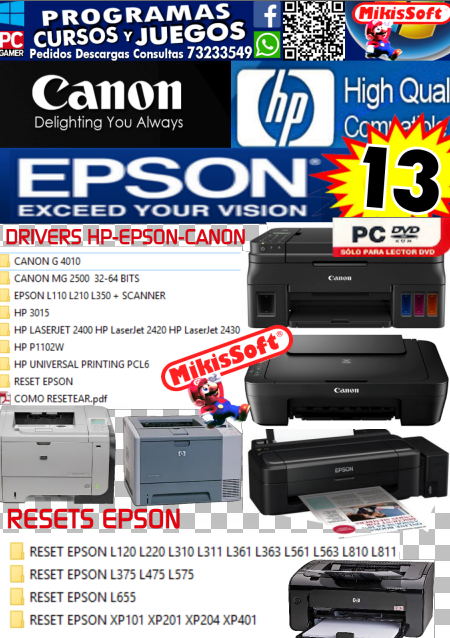 COLECCION DRIVERS VOL 13 PARA IMPRESORAS Y RESETADORES EPSON