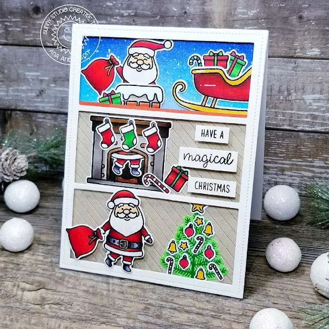 Sunny Studio Stamps: Santa Claus Lane Frilly Frames Dies Comic Strip Everyday Dies Holiday Card by Ana Anderson