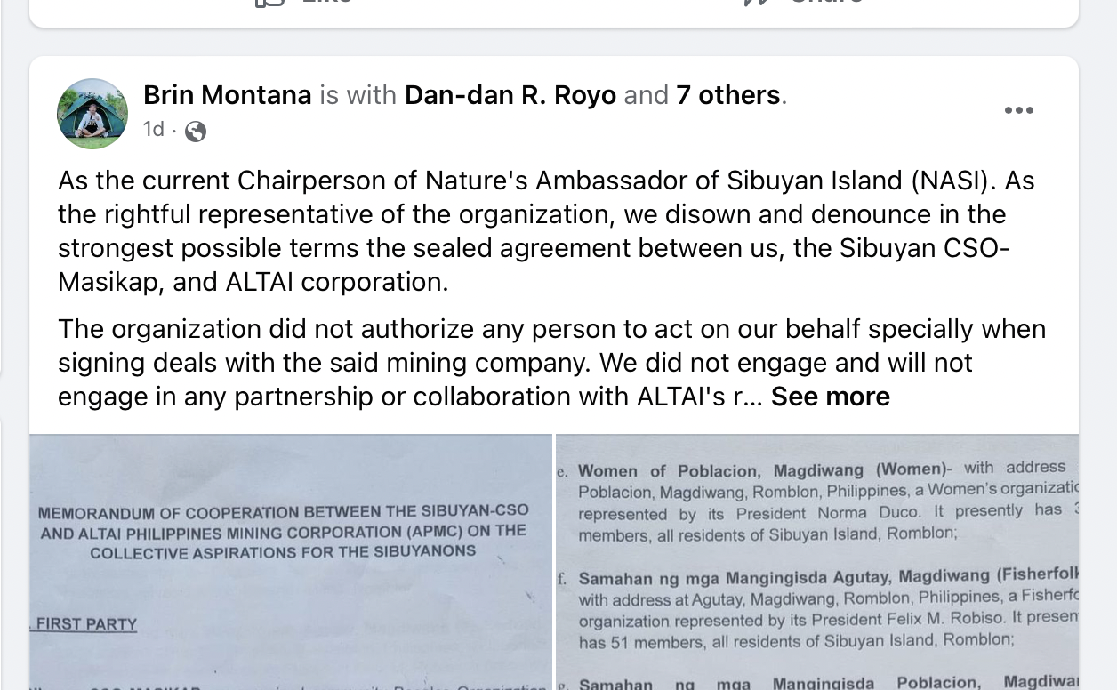 Environmental News: Sibuyan CSO misrepresents community in mining company deal
