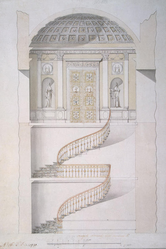 Design for a Staircase in the Cold Baths at Tsarskoye Selo by Charles Cameron - Architecture Drawings from Hermitage Museum