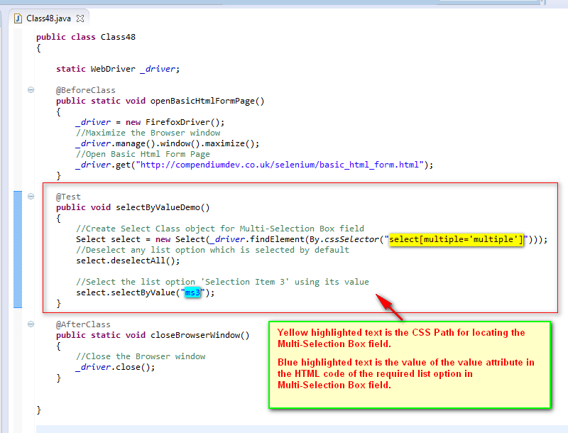 Selenium By Arun 404 Using Selectbyvalue Command To Select The List Option From The Multi Select Box Field Using The Specified Value