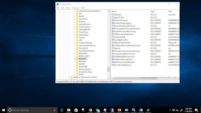 Windows 10 Registry Window