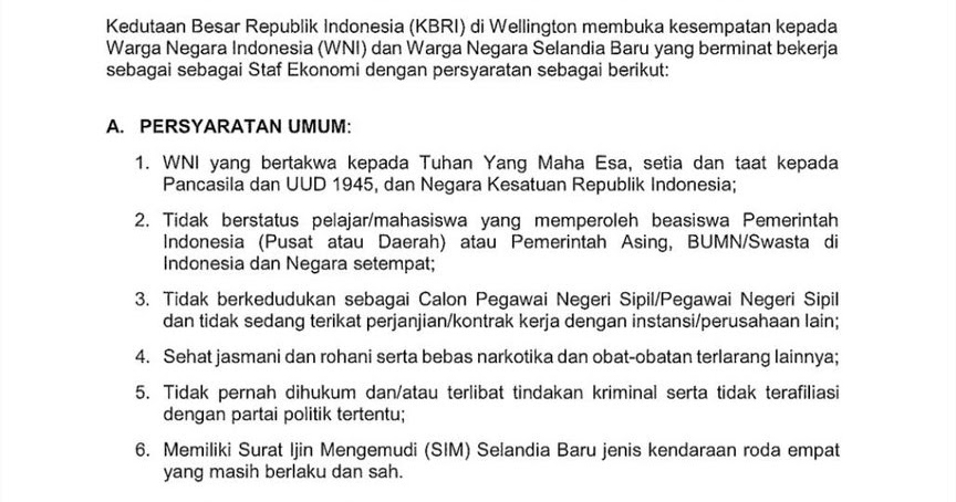 Lowongan Kerja Penerimaan Kedutaan Besar Republik Indonesia    April 2024