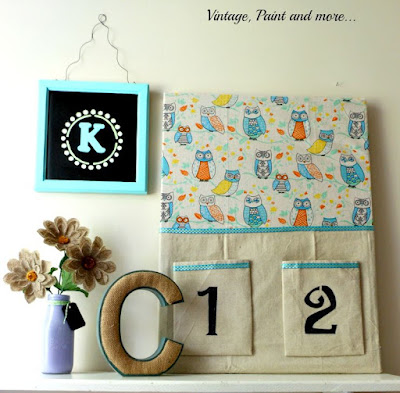 Vintage, Paint and more... DiY Room Decor - fabric covered bulletin board, diy monogram hanging and milk bottle vase