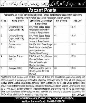 Pakistan Punjab Boy Scouts Association jobs,jobs in pakistan,government jobs in pakistan,