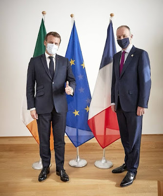 Western leaders' crimes against humanity: French President Emmanuel Macron with Irish Taoiseach Micheál Martin.