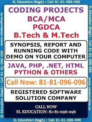 Running #code projects (#JAVA, #PHP, #PYTHON, .#NET, #HTML, etc.) are available for #BCA, #MCA, #PGDCA, #BTech, #MTech. We also provide demo on your computer. #Synopsis, #Report and #running project #code on CD is also provided for your reference. Suitable for students of all #universities. Project #guide and #training is also available for #IGNOU #students.