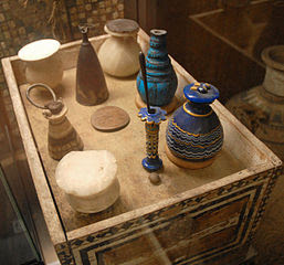 ancient Egyptian cosmetics jars and tools