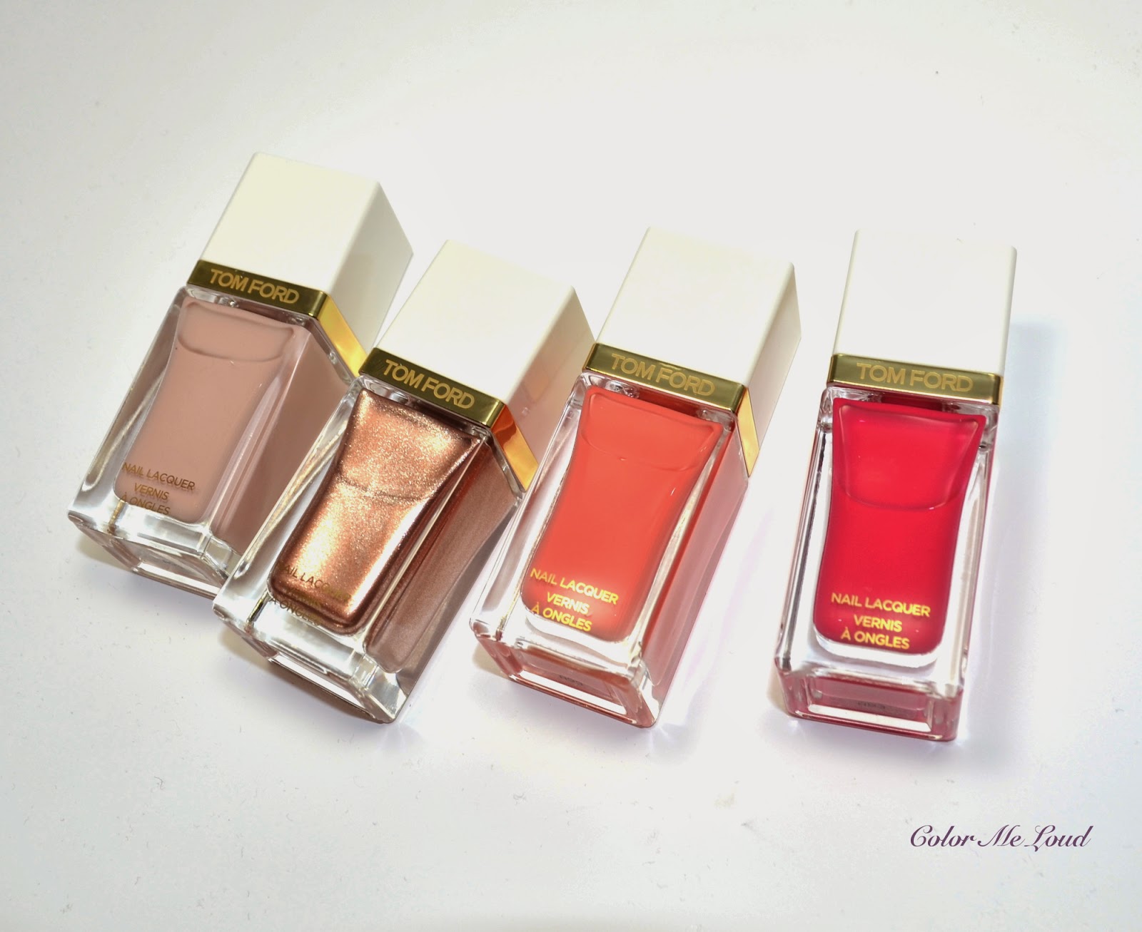 Tom Ford Nail Lacquer #01 Sugar Dune, #02 Incandescent, #03 Coral Beach & #04 Indiscretion for Spring 2014 Collection, Swatches & Comparison