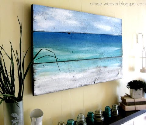  version of an ocean painting on wood by Aimee on a larger piece