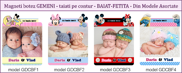 marturii gemeni magneti de frigider personalizati cu fotografie disney taiati pe contur