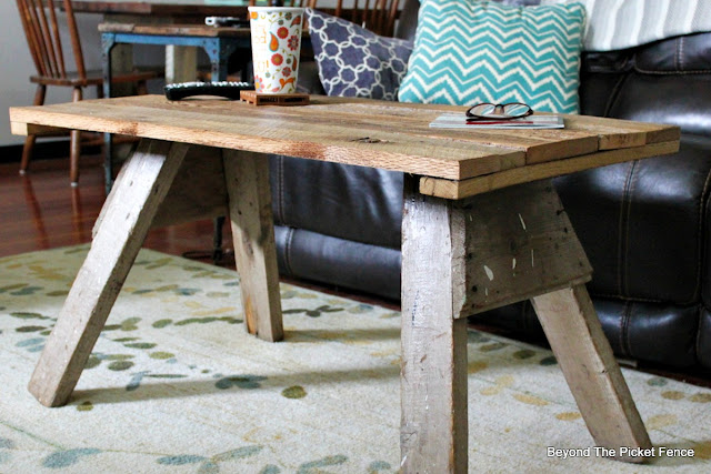 upcycled sawhorse, reclaimed wood, salvaged, farmhouse, coffee table, http://goo.gl/2Ur94T