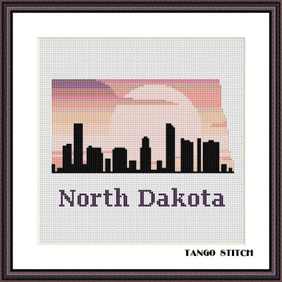 North Dakota state map skyline silhouette cross stitch - Tango Stitch