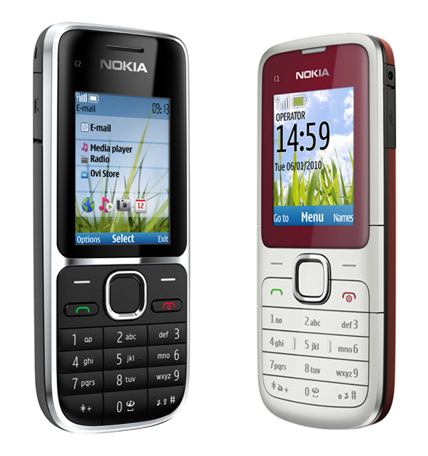 Left-to-Right:Nokia C2-01, Nokia C1-01