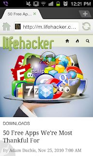 Screenshot of Lifehacker website on dolphin browser