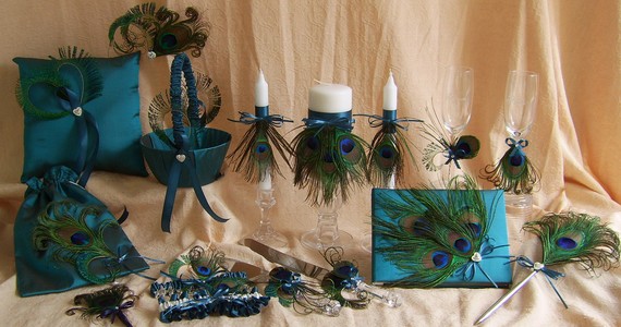 Etsy shop All4Brides has peacock themed accessories for your wedding day