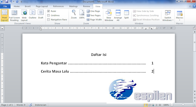 Cara Membuat Daftar Isi Word