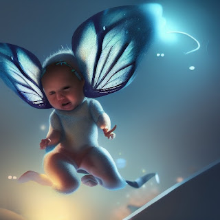 A man child with butterfly wings