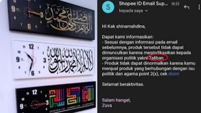 Nah Lho! Shopee Larang Berjualan Jam Dinding Kalimat Tauhid, Dianggap Bendera Taliban