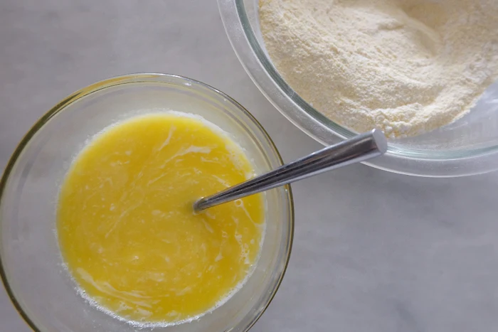 honey cornbread muffin wet ingredients prepped