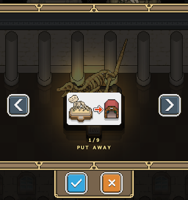 Screenshot of the Storage Menu. The Option on display says 'Put Away' with an image of dinosaur bones going into a storage house.