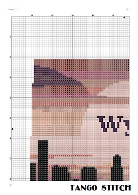 Wyoming USA state map skyline sunset cross stitch pattern