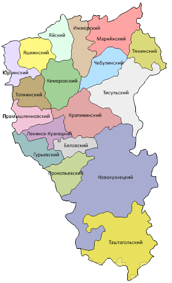 Карта кемеровской области с районами