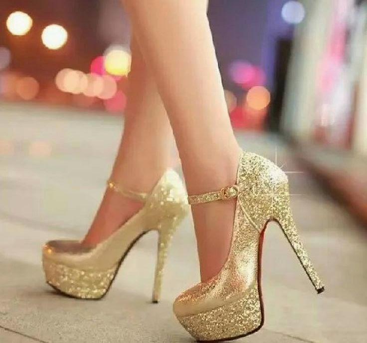 Gold Sparkly High Heels Shoes