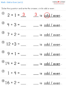 MamaLovePrint 數學工作紙 -  單數和雙數 文字題 應用題 幼稚園數學 幼稚園工作紙 Odd and Even Numbers Math Exercise Kindergarten Worksheets Free Download