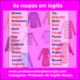 Vocabulário: As roupas em inglês e português