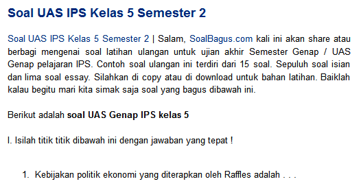 Soal UAS IPS Kelas 5 Semester 2 ~ Soal Soal Terbaru SD, SMP, SMA