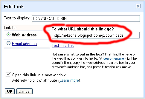 Cara mudah membuat link di postingan blogspot
