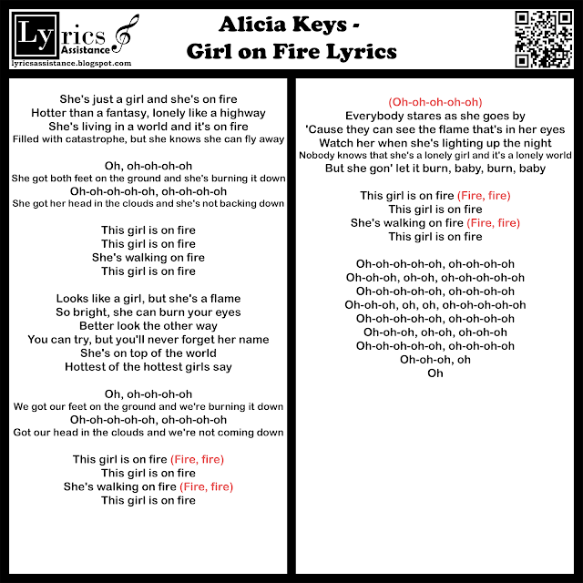 Alicia Keys - Girl on Fire Lyrics | lyricsassistance.blogspot.com