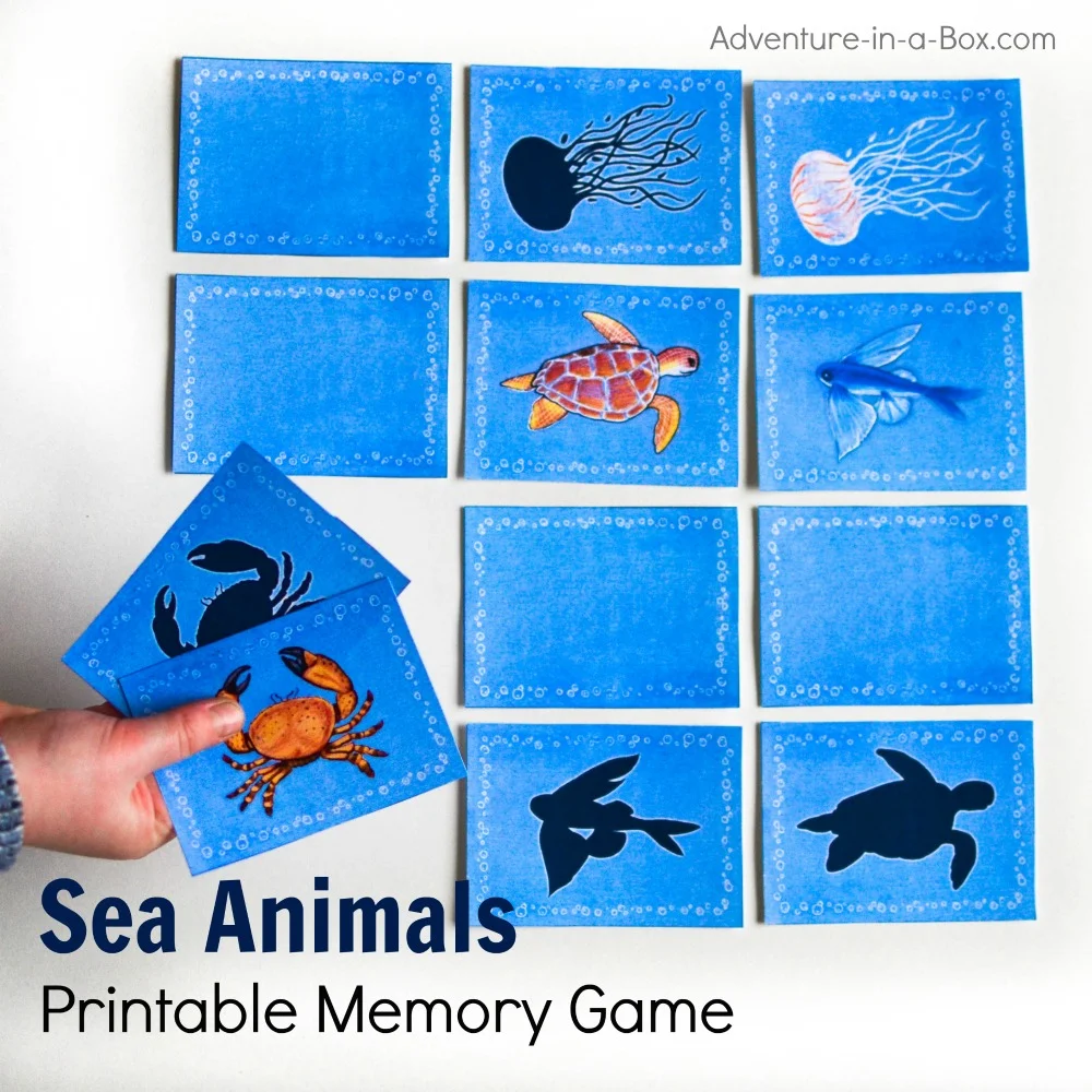 Sea animal printable memory game