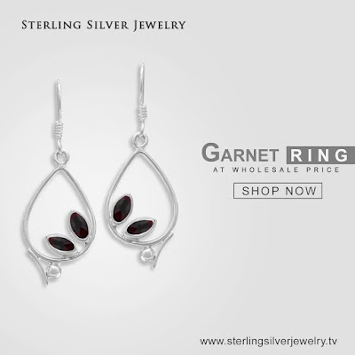 garnet silver dangle earrings