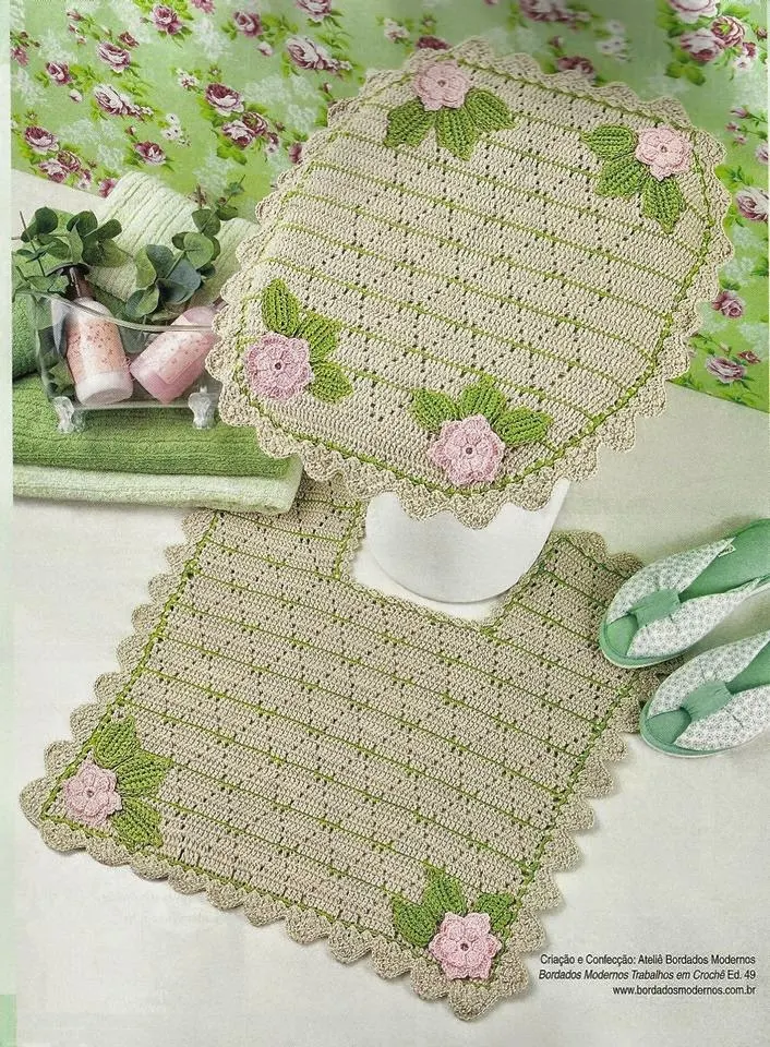 Cubre tapa de inodoro al crochet y alfombra