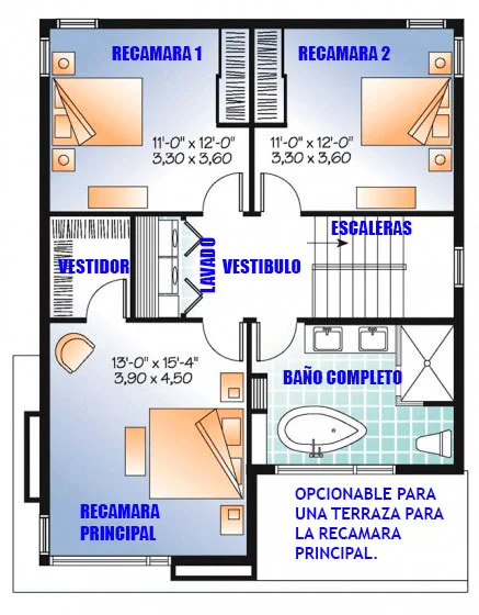 Plano de Casa en Terreno de 8 x 10 metros-Planta-Alta