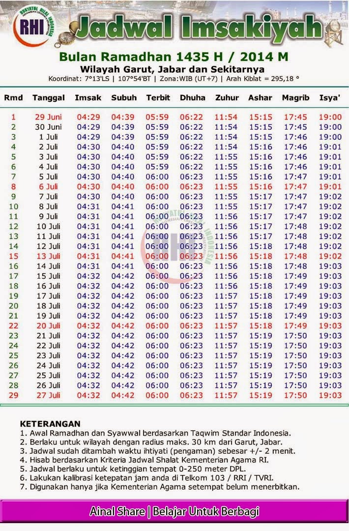 Jadwal Imsakiyah Seluruh Indonesia 1435 H / 2014 M 