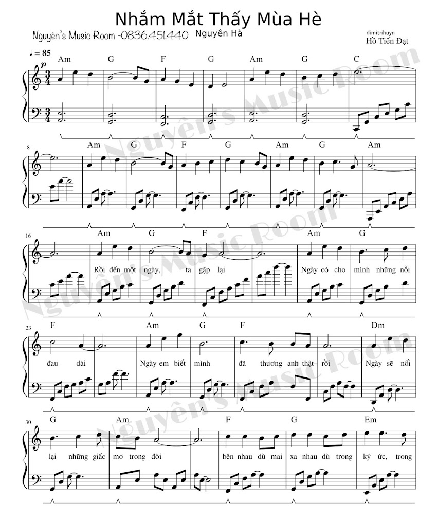 Sheet bài hát NHẮM MẮT THẤY MÙA HÈ - Nguyên Hà - bản nhạc piano