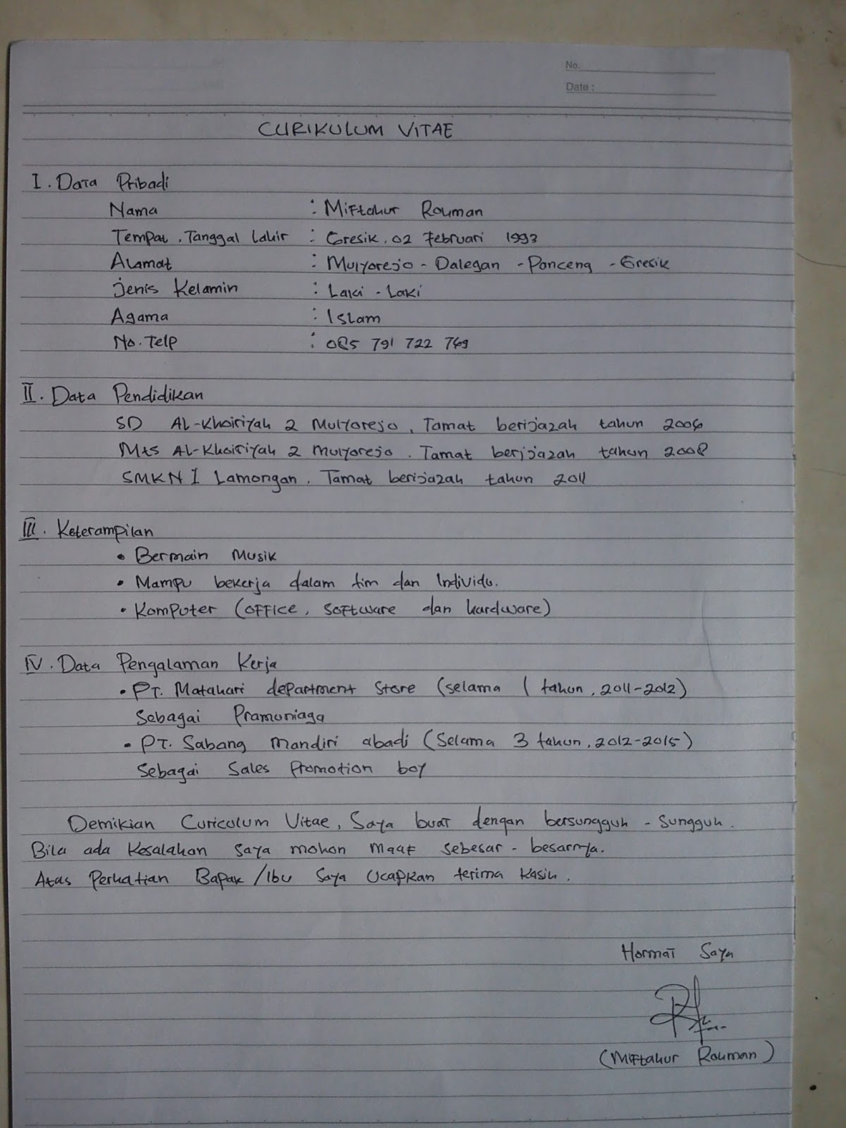 SURAT LAMARAN PEKERJAAN & CV | WELCOME (THIS IS MY BLOG)