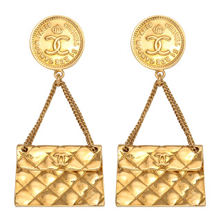 Vintage 1990's gold Chanel dangling purse earrings.