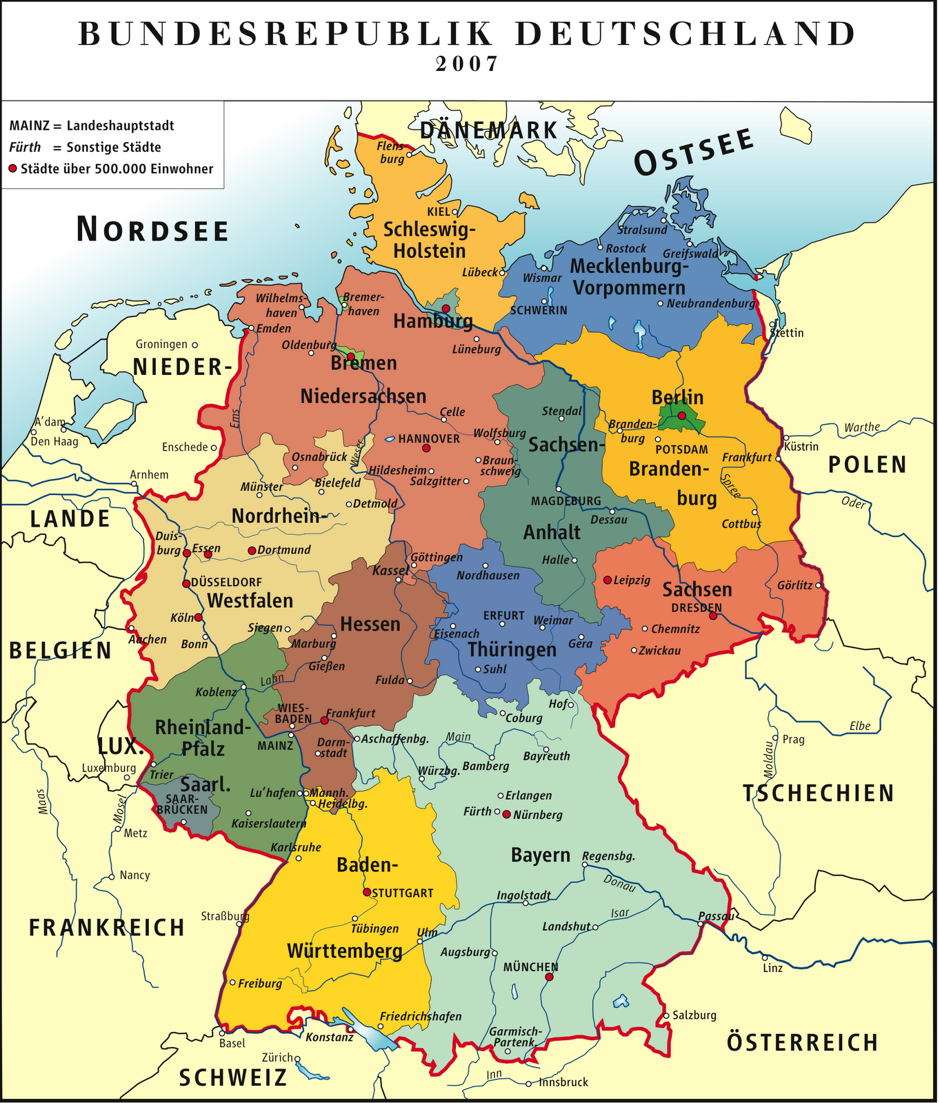 Januar 2012 Landkarte Deutschland  Regionen Politische