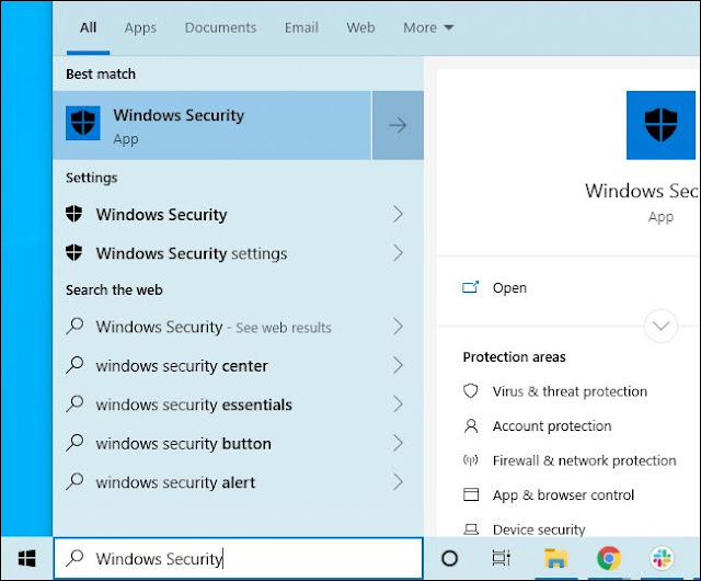 اختصار Windows Security في قائمة ابدأ