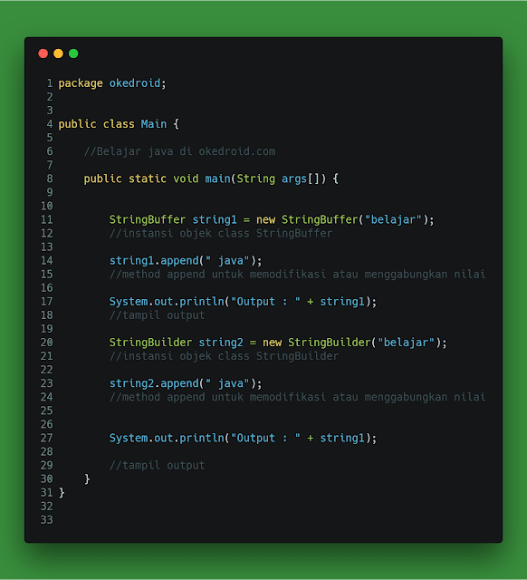 Contoh code sifat mutable di StringBuilder dan StringBuffer Java