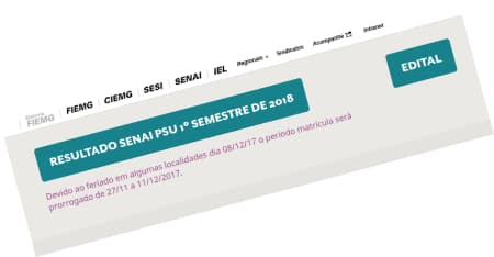  Resultado do PSU 1º Semestre 2018 Aprendizagem Industrial do SENAI MG