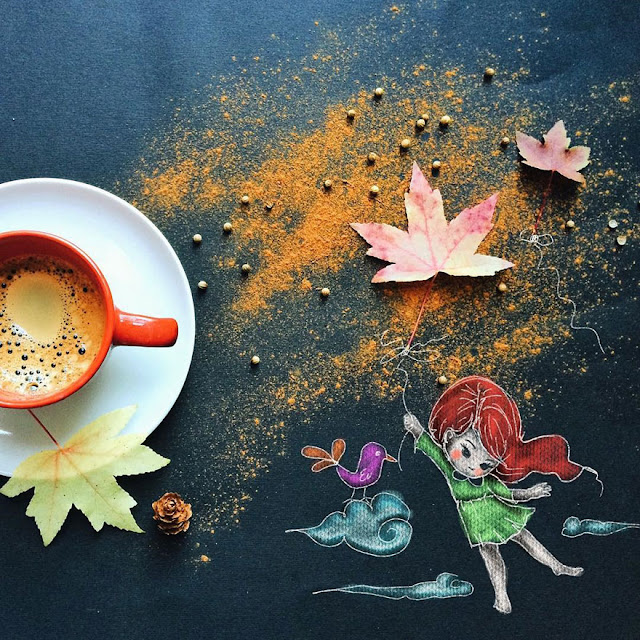 cute illustrations with a cup of coffee